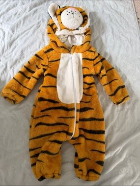 Plush Tiger Hooded One-Piece Romper for Kids - Orange
